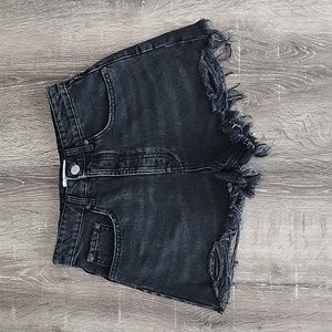 ZARA High Waist Frayed Edge Cut Off Black Wash Denim Jean Shorts US 4